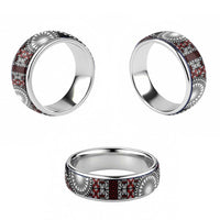 Red Tongan Ngatu Fonulei Pattern Classic Ring LT9 - Polynesian Pride