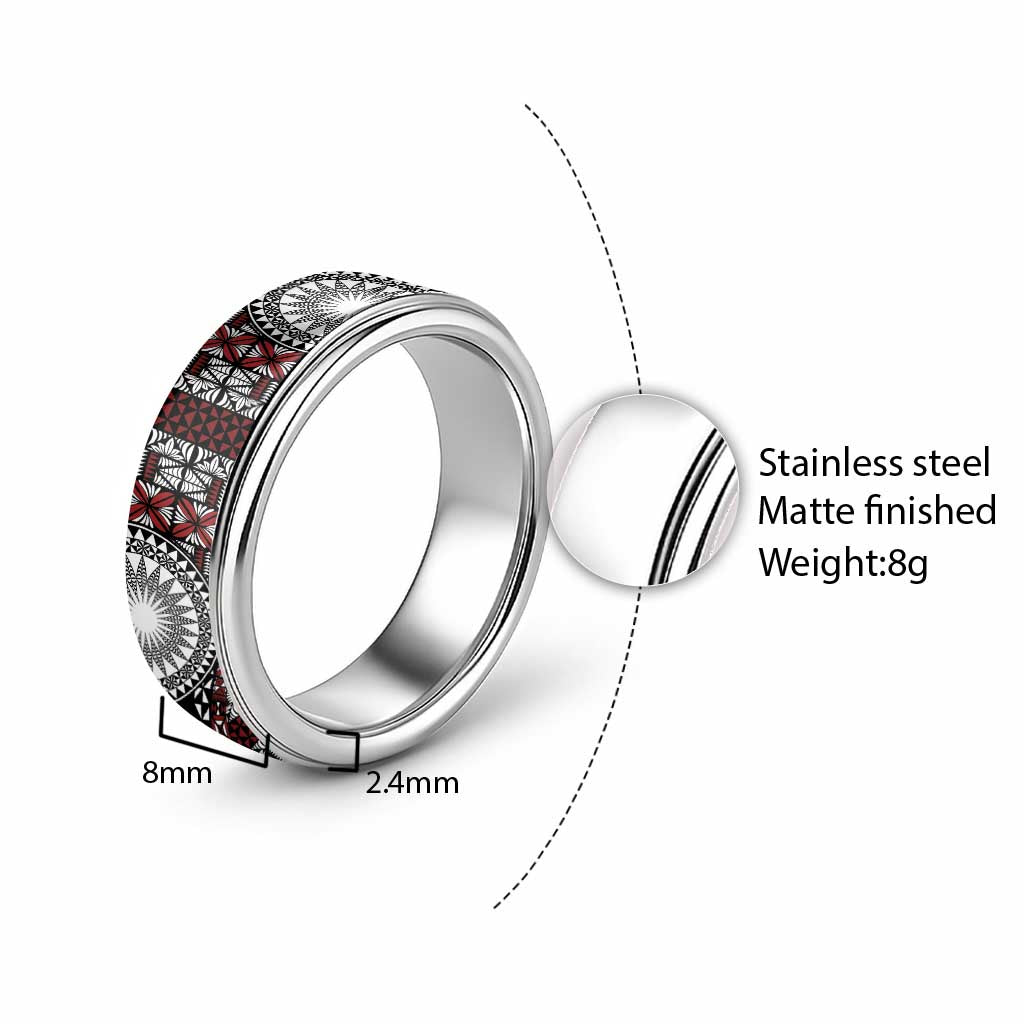 Red Tongan Ngatu Fonulei Pattern Classic Ring LT9 - Polynesian Pride