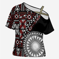 Red Tongan Ngatu Fonulei Pattern Cross Shoulder Shirt LT9 Female Red - Polynesian Pride