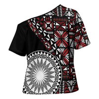 Red Tongan Ngatu Fonulei Pattern Cross Shoulder Shirt LT9 - Polynesian Pride