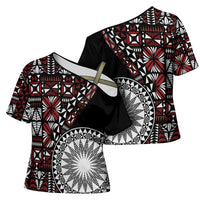 Red Tongan Ngatu Fonulei Pattern Cross Shoulder Shirt LT9 - Polynesian Pride