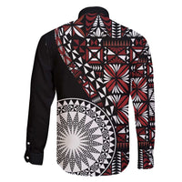 Red Tongan Ngatu Fonulei Pattern Family Matching Long Sleeve Bodycon Dress and Hawaiian Shirt LT9 - Polynesian Pride