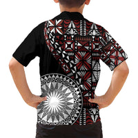 Red Tongan Ngatu Fonulei Pattern Family Matching Off Shoulder Maxi Dress and Hawaiian Shirt