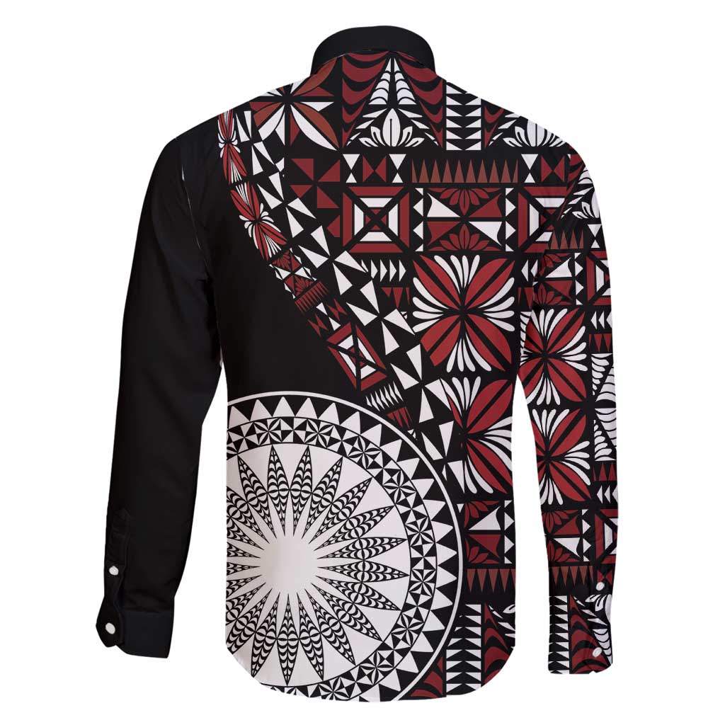 Red Tongan Ngatu Fonulei Pattern Family Matching Off Shoulder Short Dress and Hawaiian Shirt