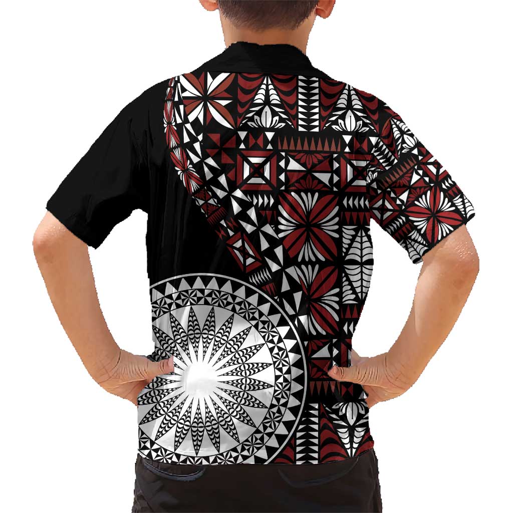 Red Tongan Ngatu Fonulei Pattern Family Matching Short Sleeve Bodycon Dress and Hawaiian Shirt LT9 - Polynesian Pride