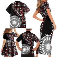 Red Tongan Ngatu Fonulei Pattern Family Matching Short Sleeve Bodycon Dress and Hawaiian Shirt LT9 - Polynesian Pride