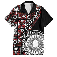 Red Tongan Ngatu Fonulei Pattern Family Matching Short Sleeve Bodycon Dress and Hawaiian Shirt LT9 Dad's Shirt - Short Sleeve Red - Polynesian Pride