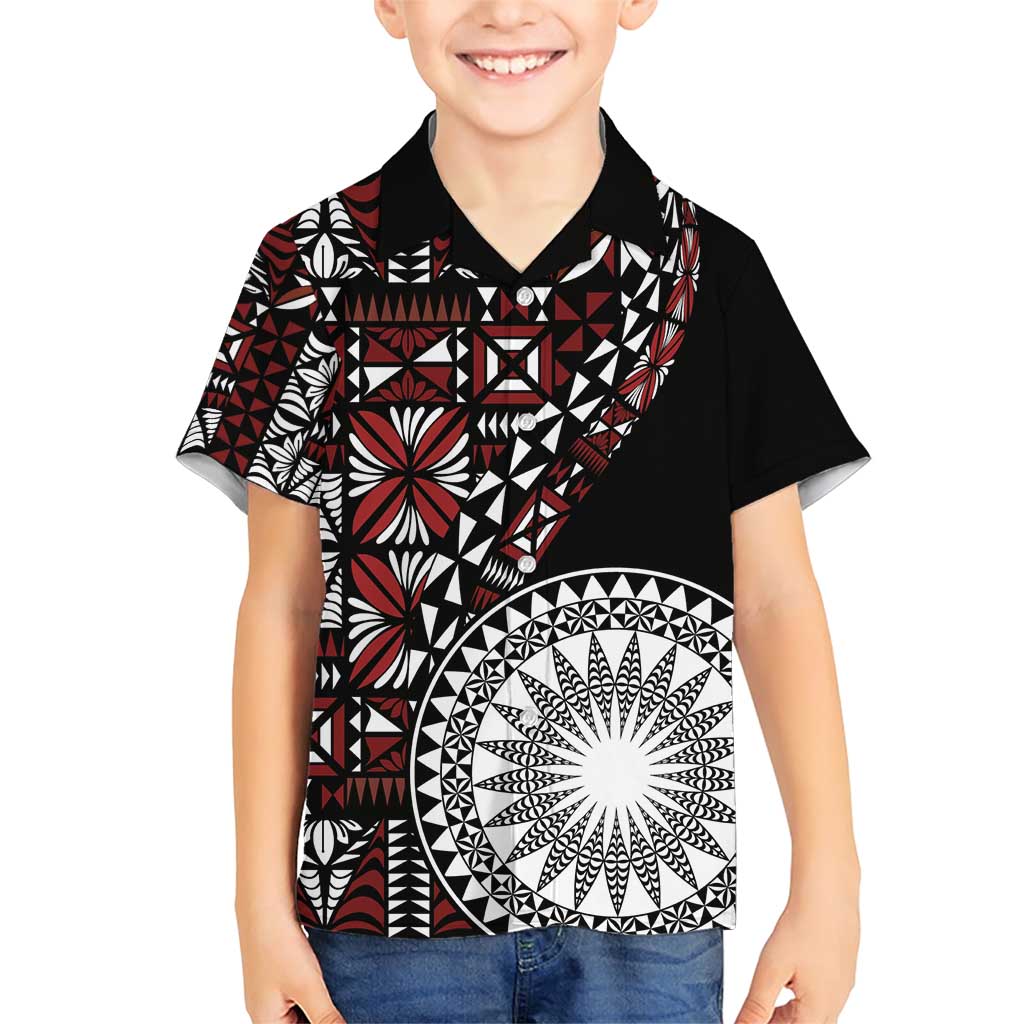 Red Tongan Ngatu Fonulei Pattern Family Matching Short Sleeve Bodycon Dress and Hawaiian Shirt LT9 Son's Shirt Red - Polynesian Pride