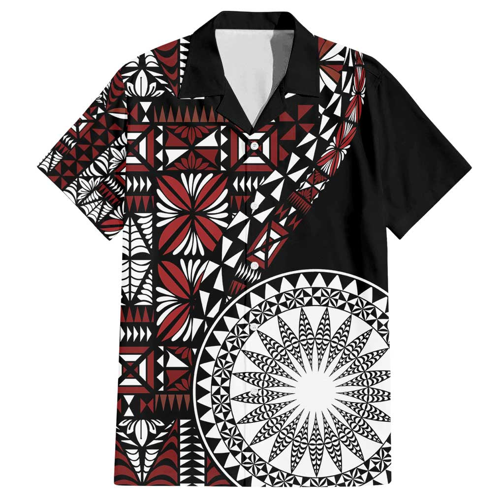 Red Tongan Ngatu Fonulei Pattern Family Matching Summer Maxi Dress and Hawaiian Shirt LT9 Dad's Shirt - Short Sleeve Red - Polynesian Pride