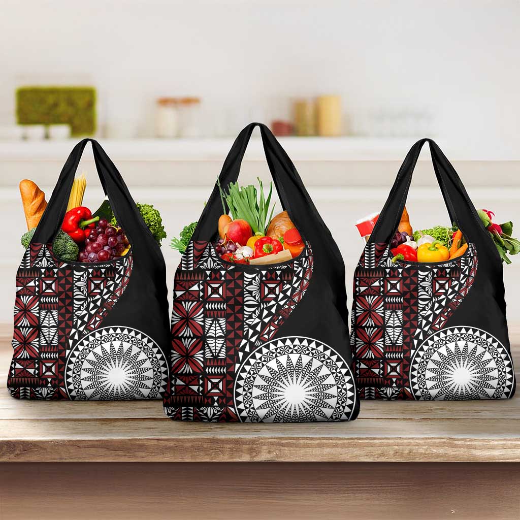 Red Tongan Ngatu Fonulei Pattern Grocery Bag