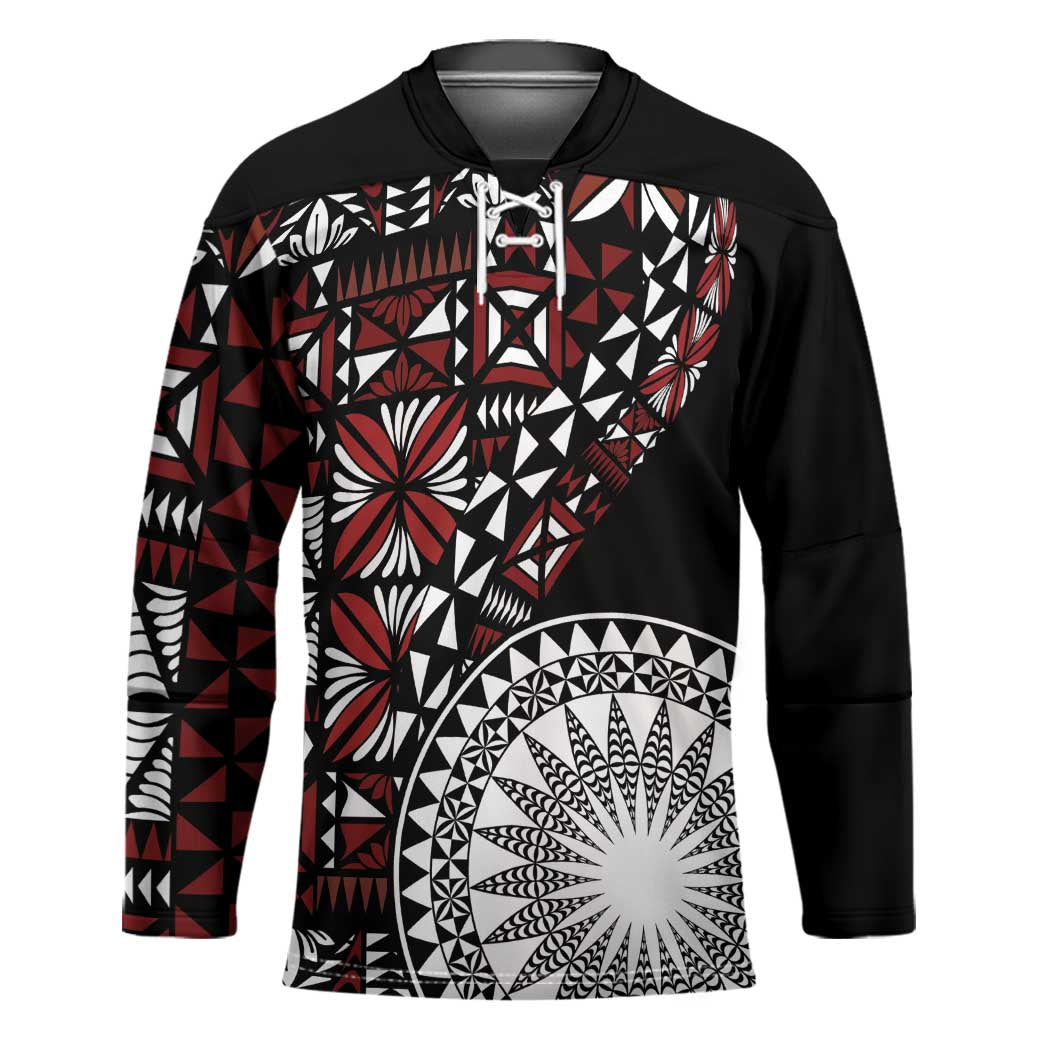 Red Tongan Ngatu Fonulei Pattern Hockey Jersey LT9 Unisex Red - Polynesian Pride