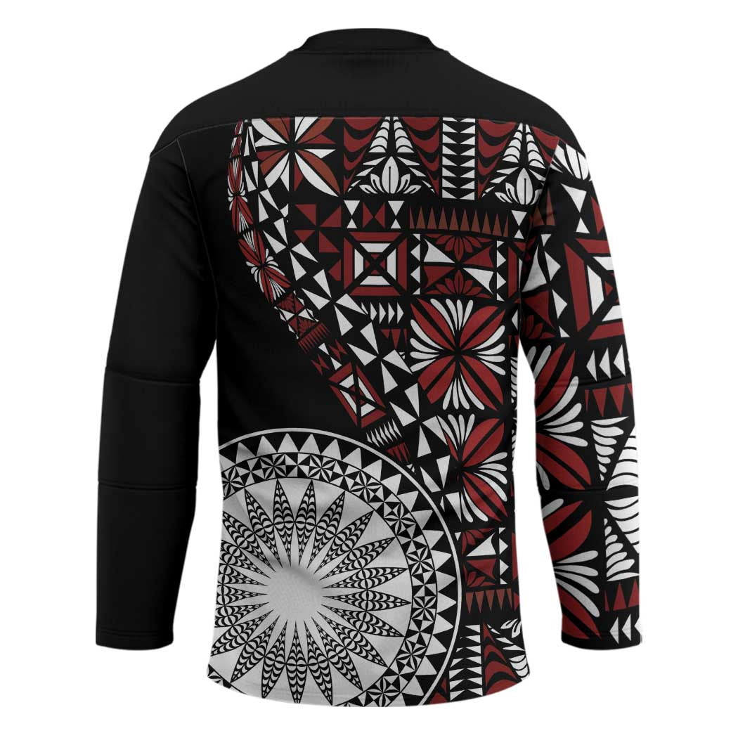 Red Tongan Ngatu Fonulei Pattern Hockey Jersey LT9 - Polynesian Pride