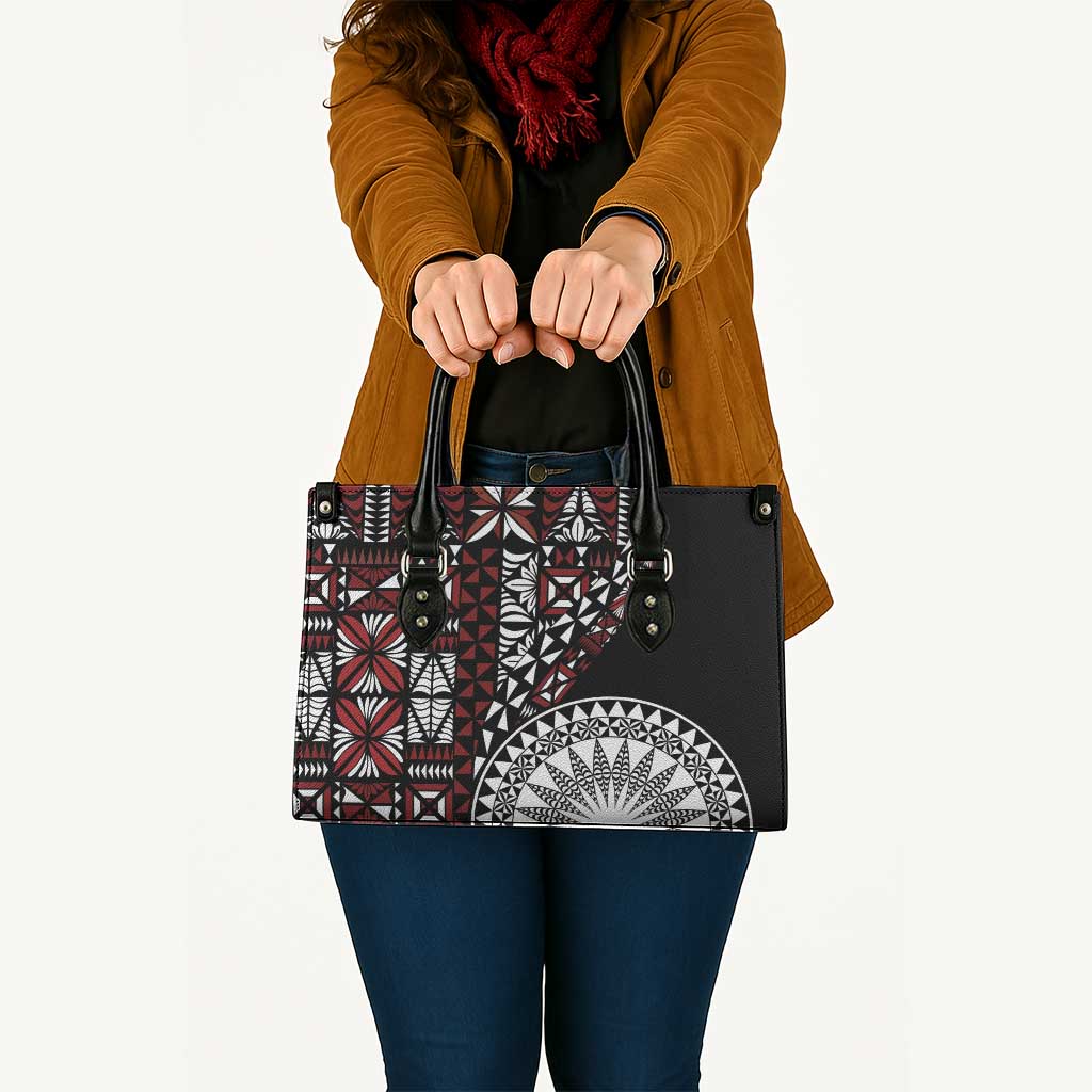 Red Tongan Ngatu Fonulei Pattern Leather Bag LT9 - Polynesian Pride