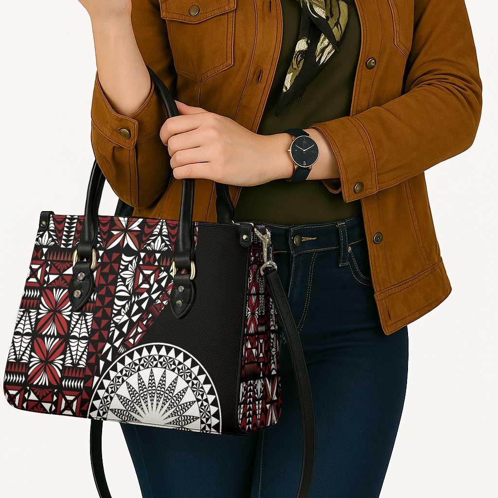 Red Tongan Ngatu Fonulei Pattern Leather Bag LT9 - Polynesian Pride