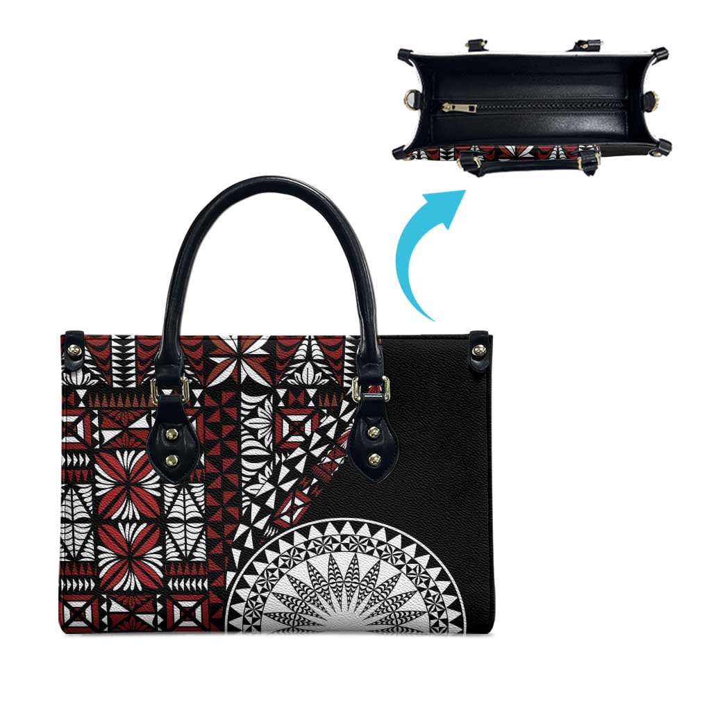 Red Tongan Ngatu Fonulei Pattern Leather Bag LT9 - Polynesian Pride