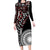 Red Tongan Ngatu Fonulei Pattern Long Sleeve Bodycon Dress