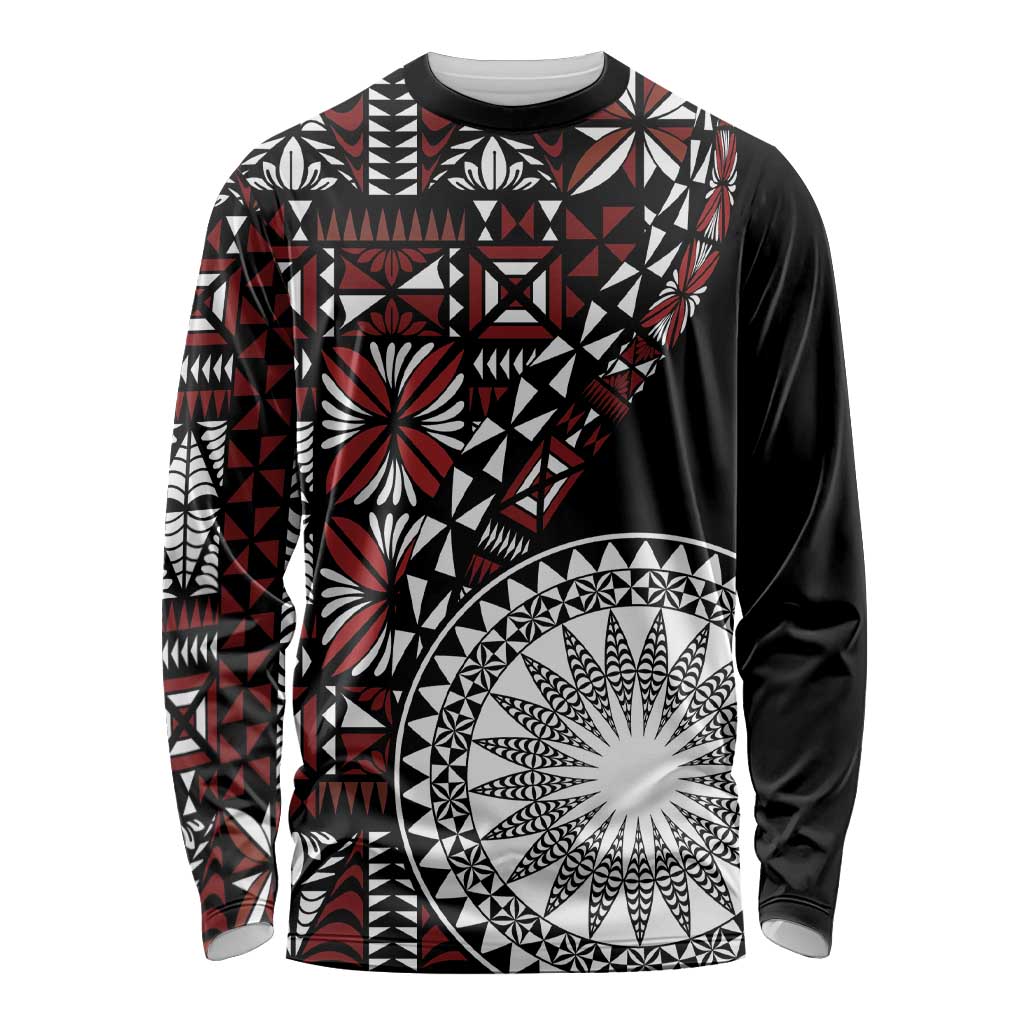 Red Tongan Ngatu Fonulei Pattern Long Sleeve Shirt