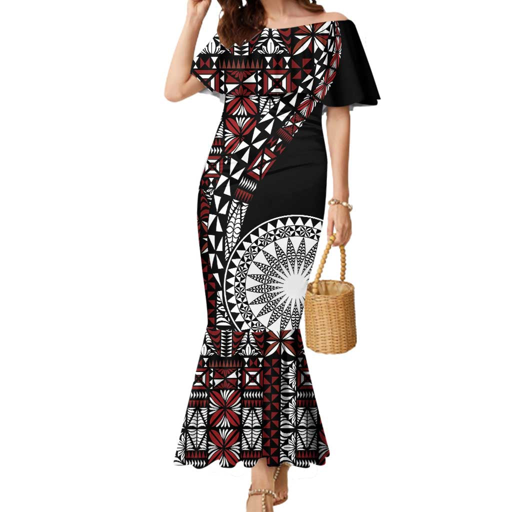 Red Tongan Ngatu Fonulei Pattern Mermaid Dress