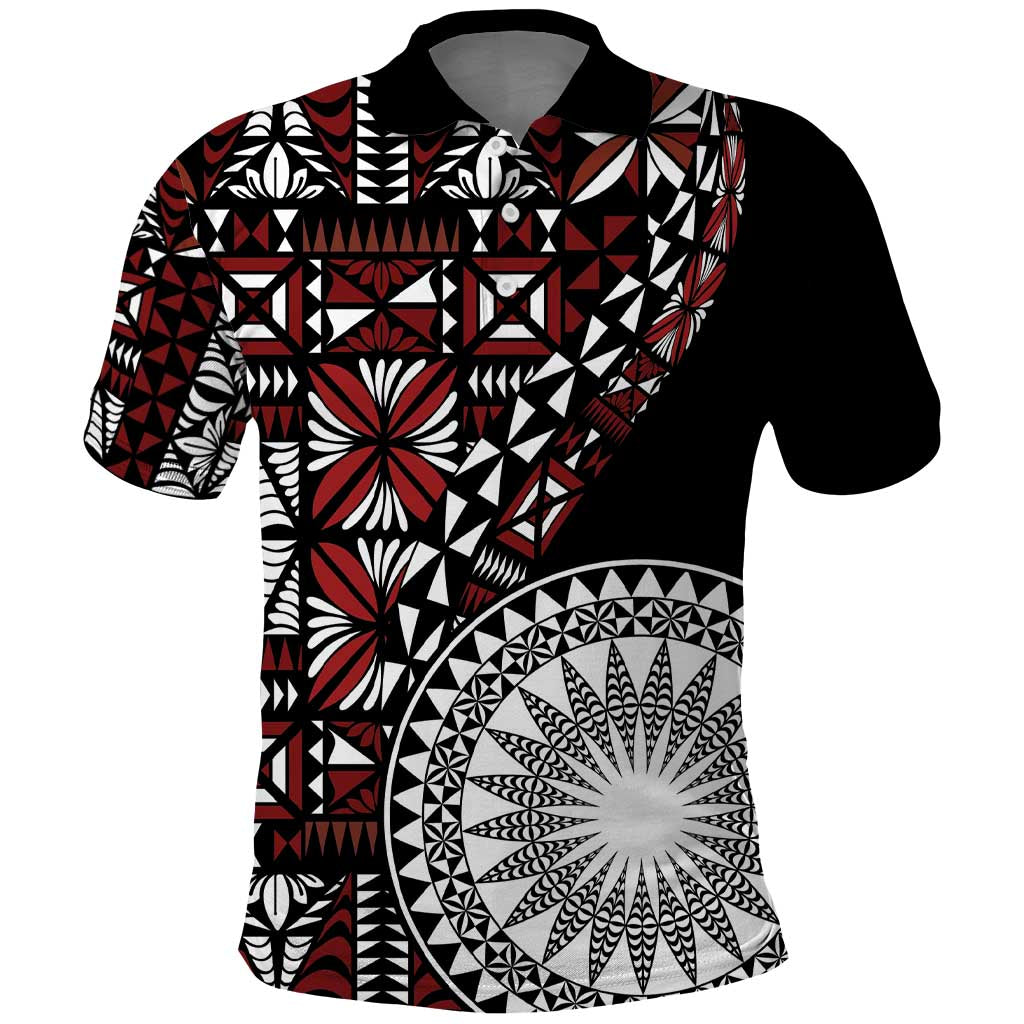 Red Tongan Ngatu Fonulei Pattern Polo Shirt