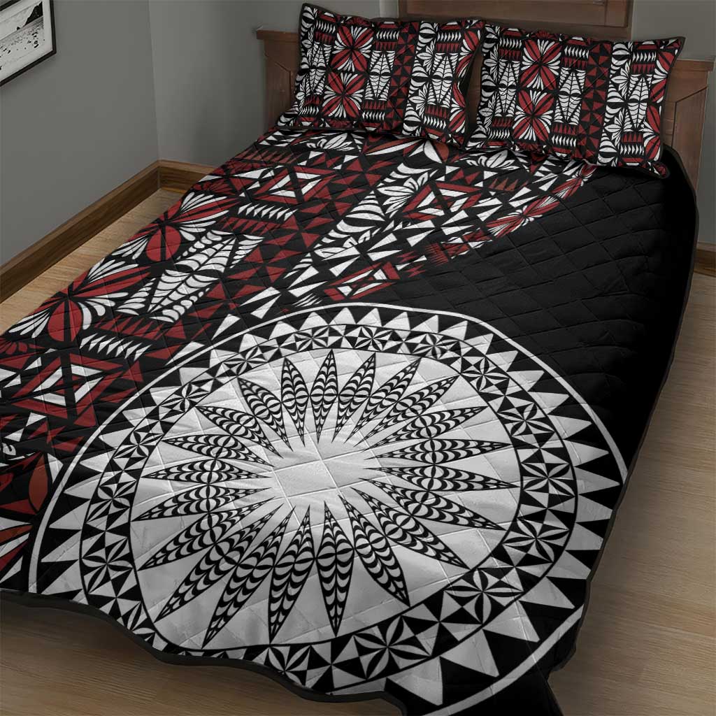 Red Tongan Ngatu Fonulei Pattern Quilt Bed Set