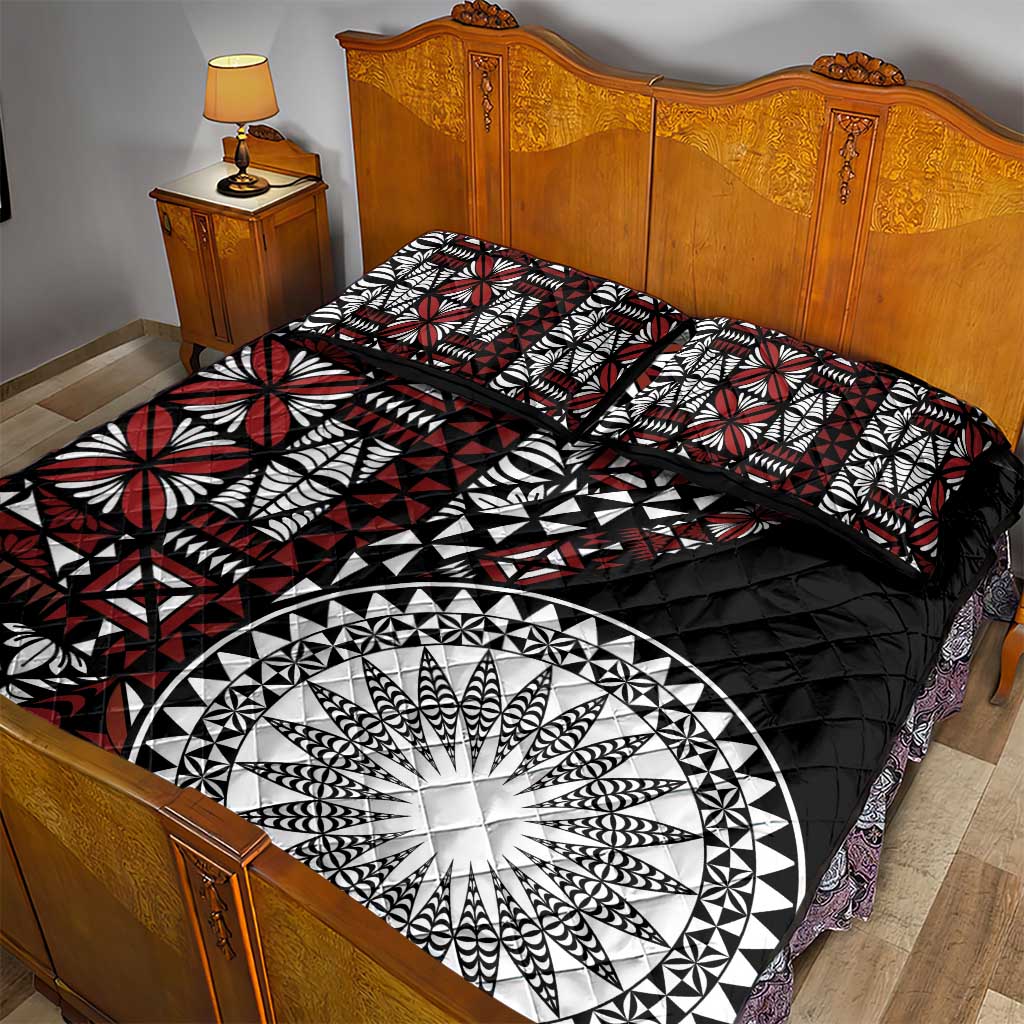 Red Tongan Ngatu Fonulei Pattern Quilt Bed Set