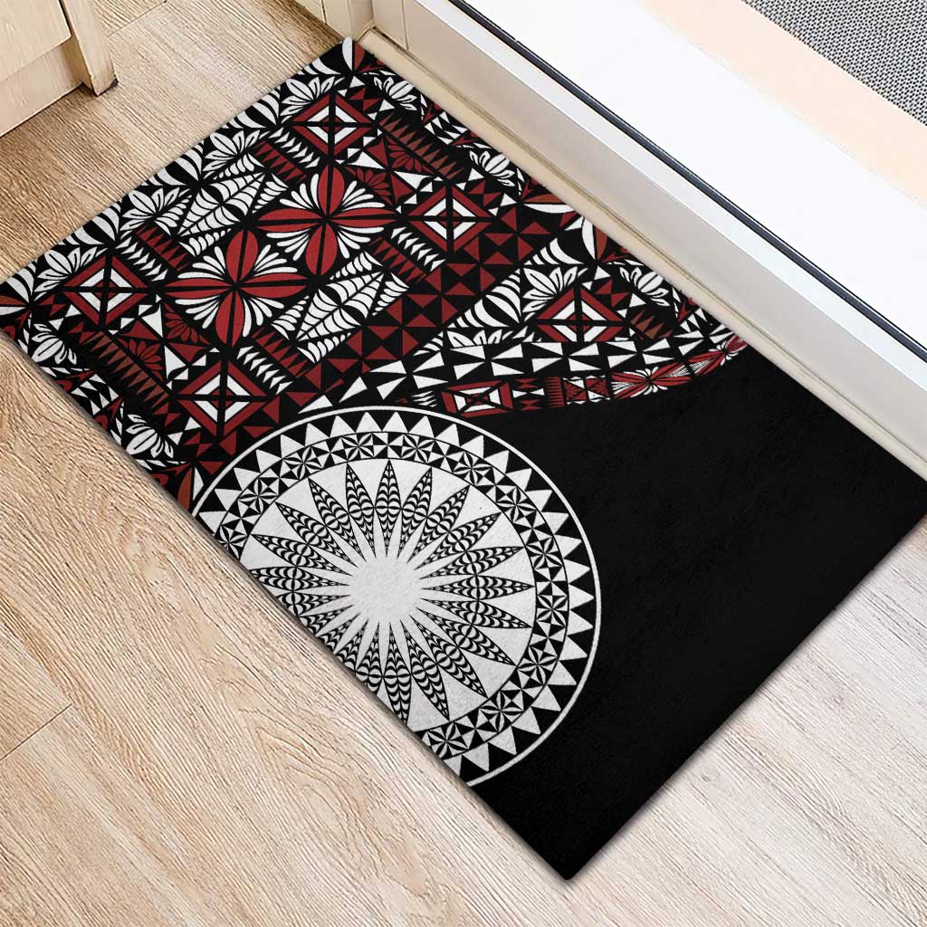 Red Tongan Ngatu Fonulei Pattern Rubber Doormat