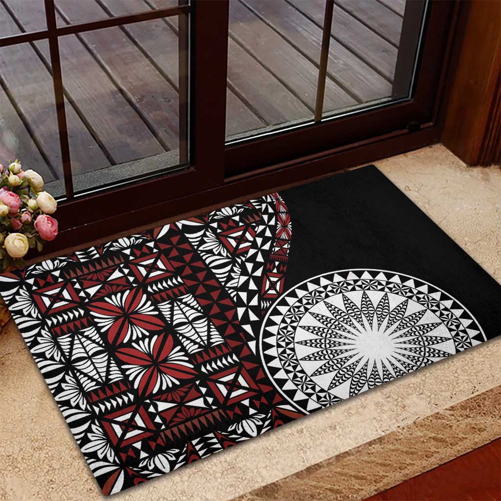 Red Tongan Ngatu Fonulei Pattern Rubber Doormat