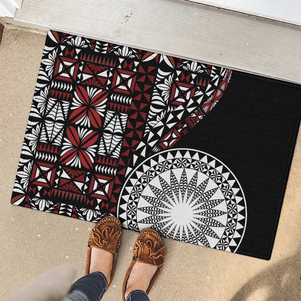Red Tongan Ngatu Fonulei Pattern Rubber Doormat