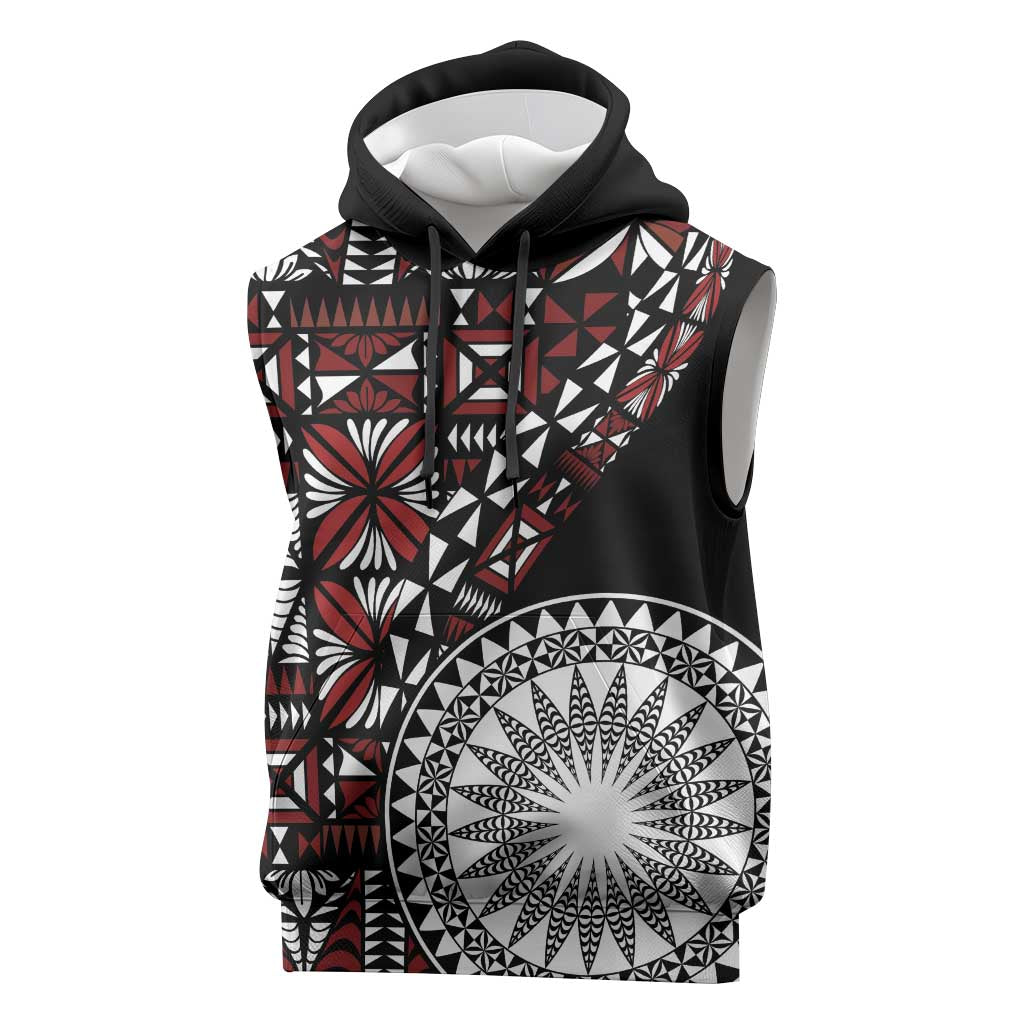 Red Tongan Ngatu Fonulei Pattern Sleeveless Hoodie - Polynesian Pride