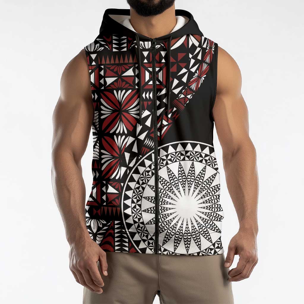 Red Tongan Ngatu Fonulei Pattern Sleeveless Zip Hoodie LT9 - Polynesian Pride