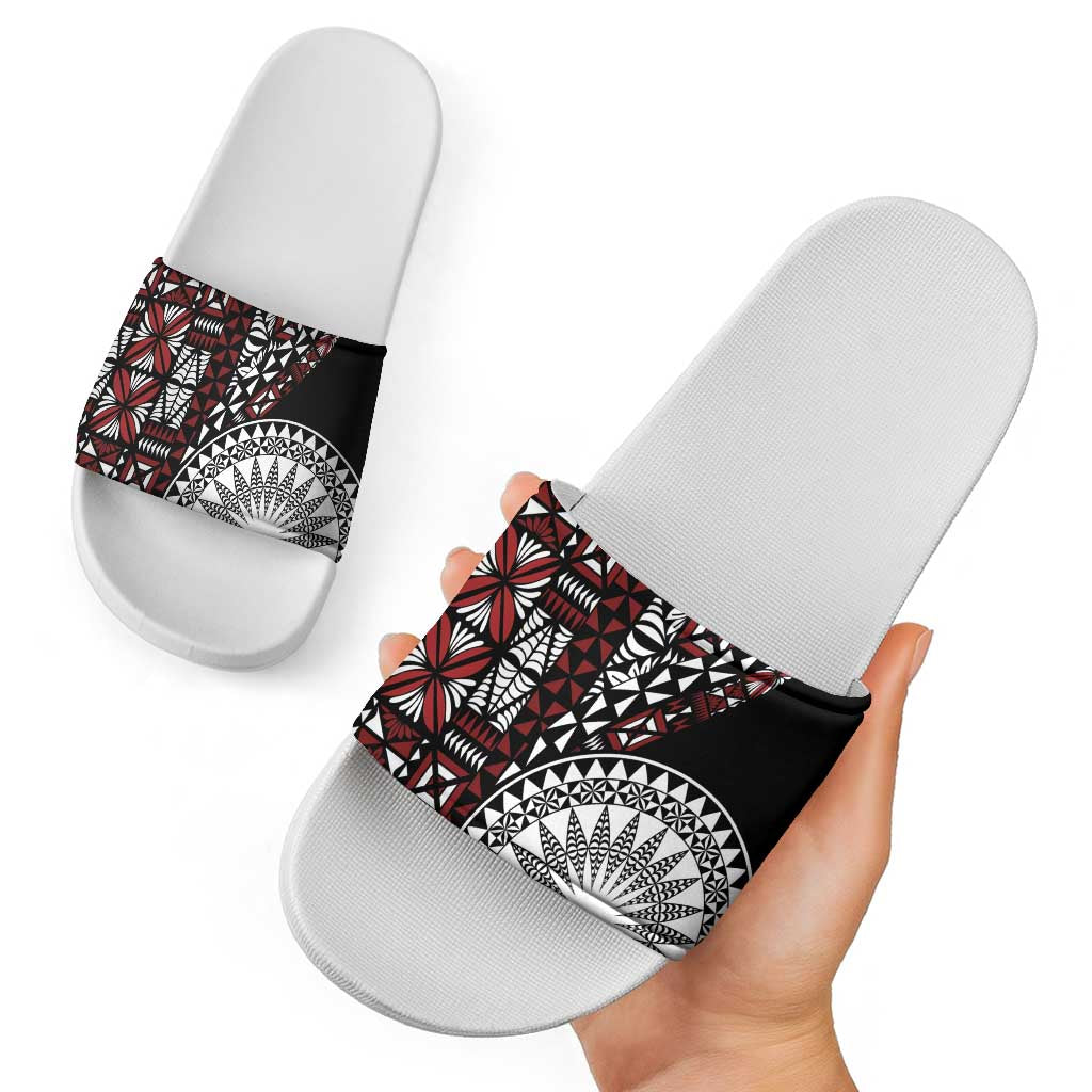 Red Tongan Ngatu Fonulei Pattern Slide Sandals LT9 - Polynesian Pride