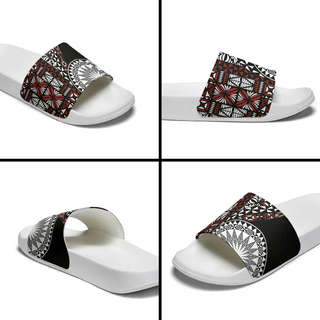 Red Tongan Ngatu Fonulei Pattern Slide Sandals LT9 - Polynesian Pride