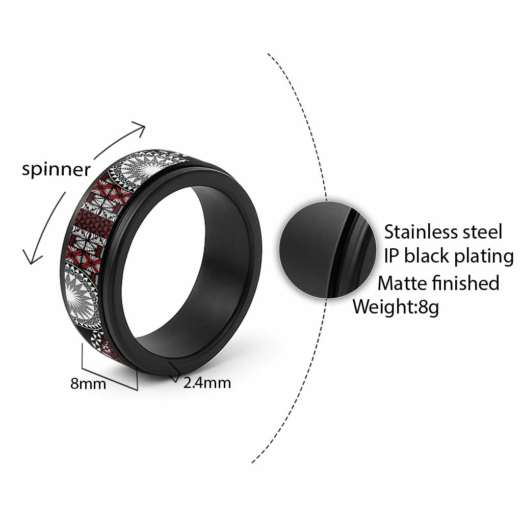 Red Tongan Ngatu Fonulei Pattern Spinner Ring - Polynesian Pride