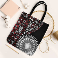 Red Tongan Ngatu Fonulei Pattern Tote Bag LT9 Black Strap One Size Red - Polynesian Pride