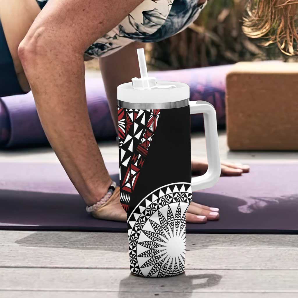 Red Tongan Ngatu Fonulei Pattern Tumbler With Handle