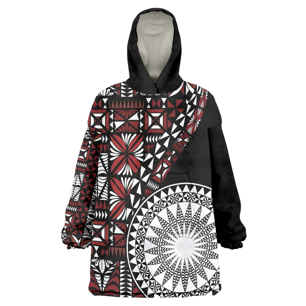 Red Tongan Ngatu Fonulei Pattern Wearable Blanket Hoodie