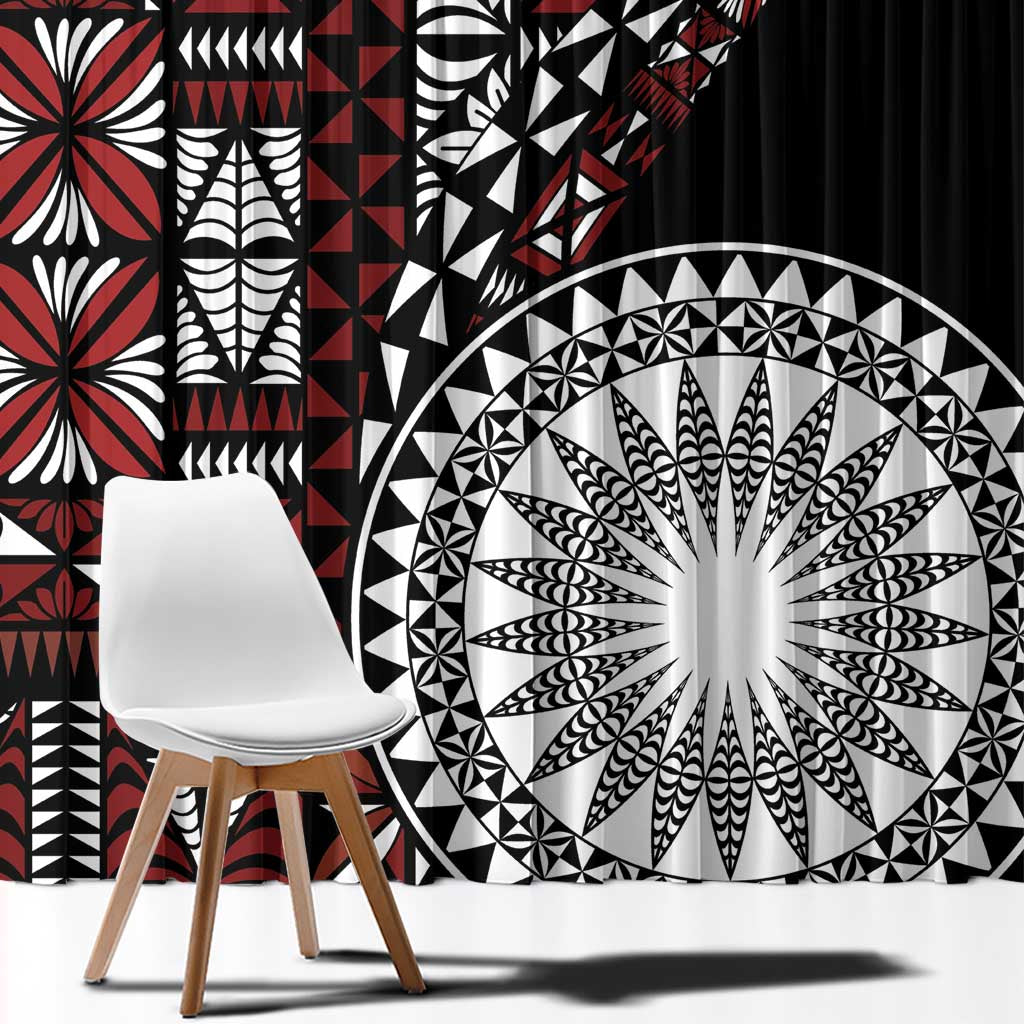 Red Tongan Ngatu Fonulei Pattern Window Curtain