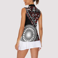 Red Tongan Ngatu Fonulei Pattern Women Sleeveless Polo Shirt