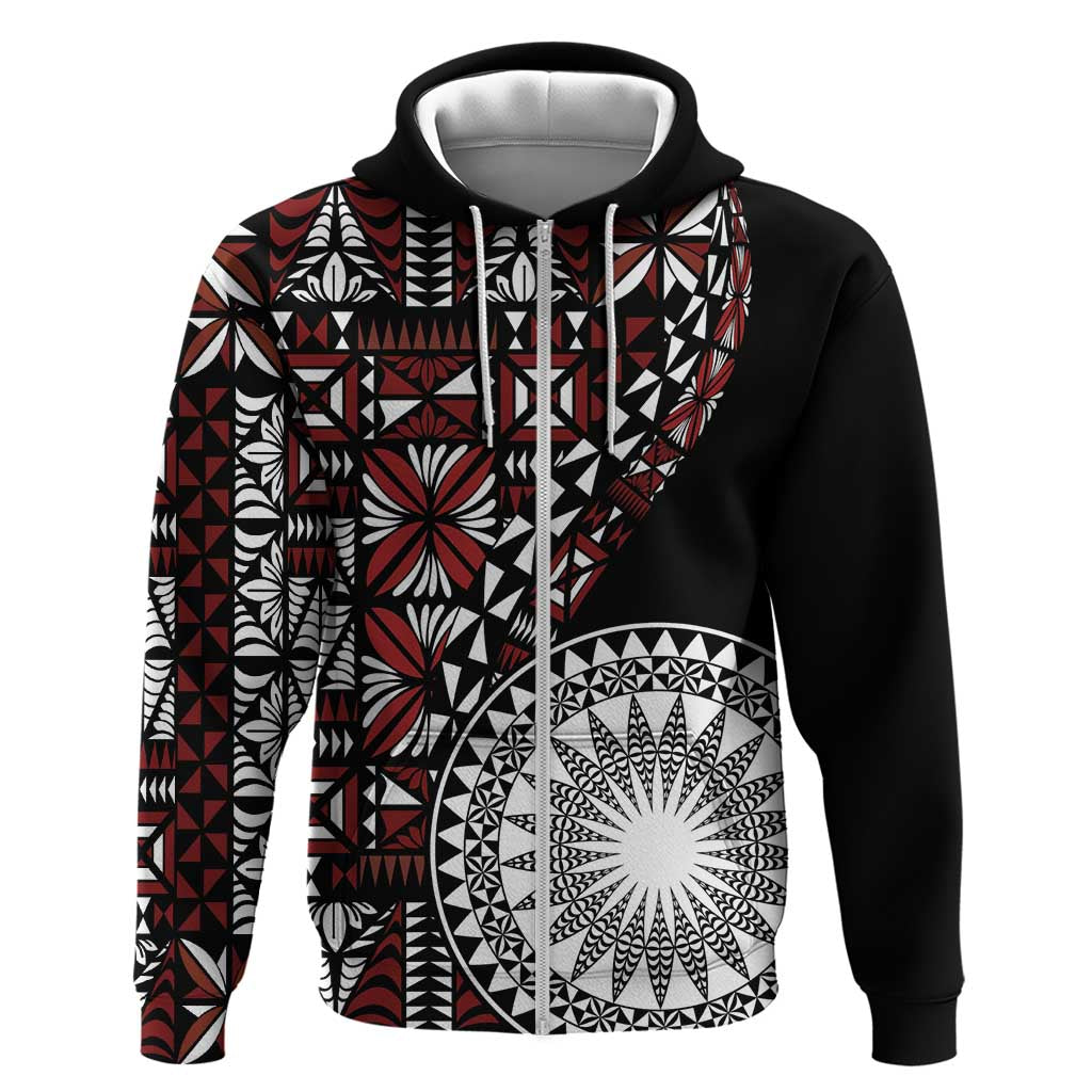 Red Tongan Ngatu Fonulei Pattern Zip Hoodie
