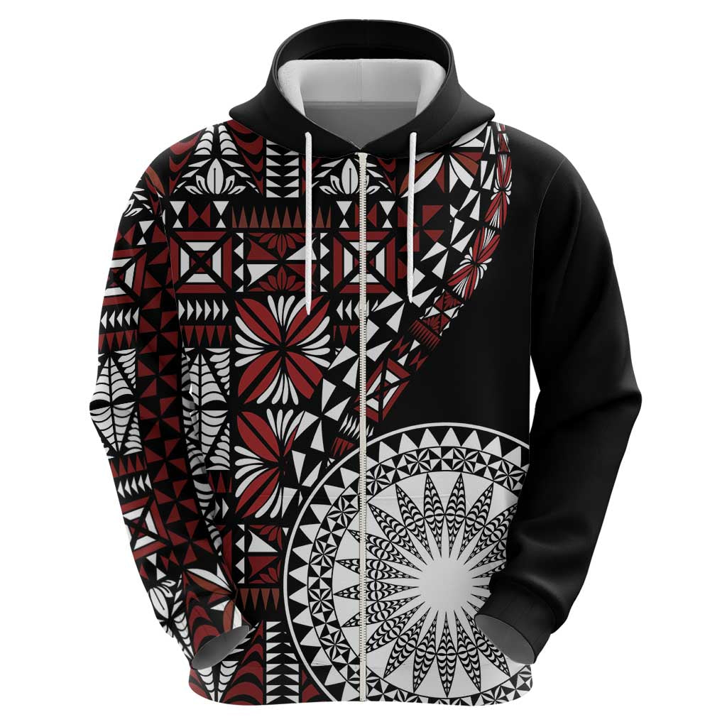Red Tongan Ngatu Fonulei Pattern Zip Hoodie