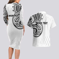 Hawaii and Japanese Culture Personalised Couples Matching Long Sleeve Bodycon Dress and Hawaiian Shirt With Polynesian Tribal Tattoo Style LT9 - Polynesian Pride