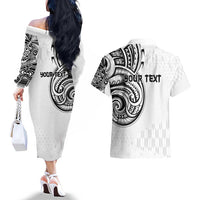 Hawaii and Japanese Culture Personalised Couples Matching Off The Shoulder Long Sleeve Dress and Hawaiian Shirt With Polynesian Tribal Tattoo Style LT9 - Polynesian Pride