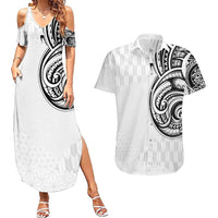 Hawaii and Japanese Culture Personalised Couples Matching Summer Maxi Dress and Hawaiian Shirt With Polynesian Tribal Tattoo Style LT9 White - Polynesian Pride