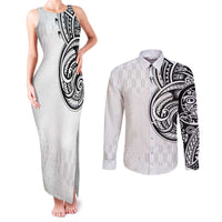 Hawaii and Japanese Culture Personalised Couples Matching Tank Maxi Dress and Long Sleeve Button Shirt With Polynesian Tribal Tattoo Style LT9 White - Polynesian Pride
