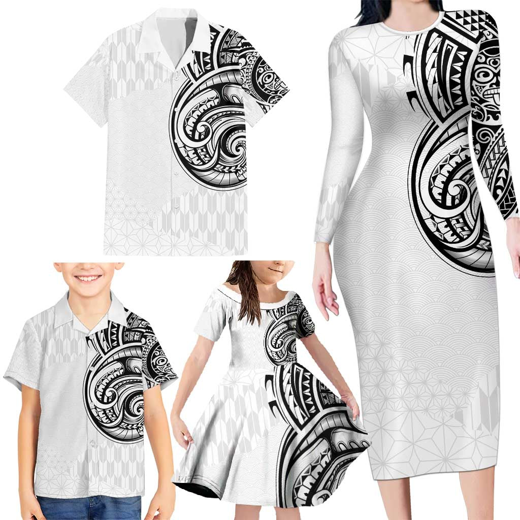 Hawaii and Japanese Culture Personalised Family Matching Long Sleeve Bodycon Dress and Hawaiian Shirt With Polynesian Tribal Tattoo Style LT9 - Polynesian Pride