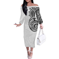 Hawaii and Japanese Culture Personalised Family Matching Off The Shoulder Long Sleeve Dress and Hawaiian Shirt With Polynesian Tribal Tattoo Style LT9 Mom's Dress White - Polynesian Pride