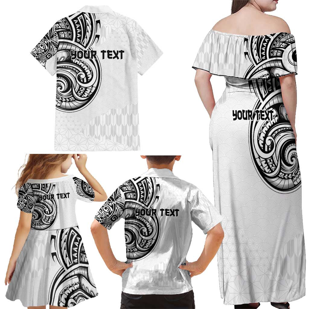 Hawaii and Japanese Culture Personalised Family Matching Off Shoulder Maxi Dress and Hawaiian Shirt With Polynesian Tribal Tattoo Style LT9 - Polynesian Pride