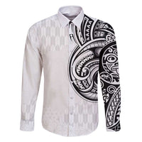Hawaii and Japanese Culture Personalised Family Matching Off Shoulder Maxi Dress and Hawaiian Shirt With Polynesian Tribal Tattoo Style LT9 Dad's Shirt - Long Sleeve White - Polynesian Pride