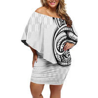 Hawaii and Japanese Culture Personalised Family Matching Off Shoulder Short Dress and Hawaiian Shirt With Polynesian Tribal Tattoo Style LT9 Mom's Dress White - Polynesian Pride