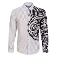 Hawaii and Japanese Culture Personalised Family Matching Puletasi and Hawaiian Shirt With Polynesian Tribal Tattoo Style LT9 Dad's Shirt - Long Sleeve White - Polynesian Pride